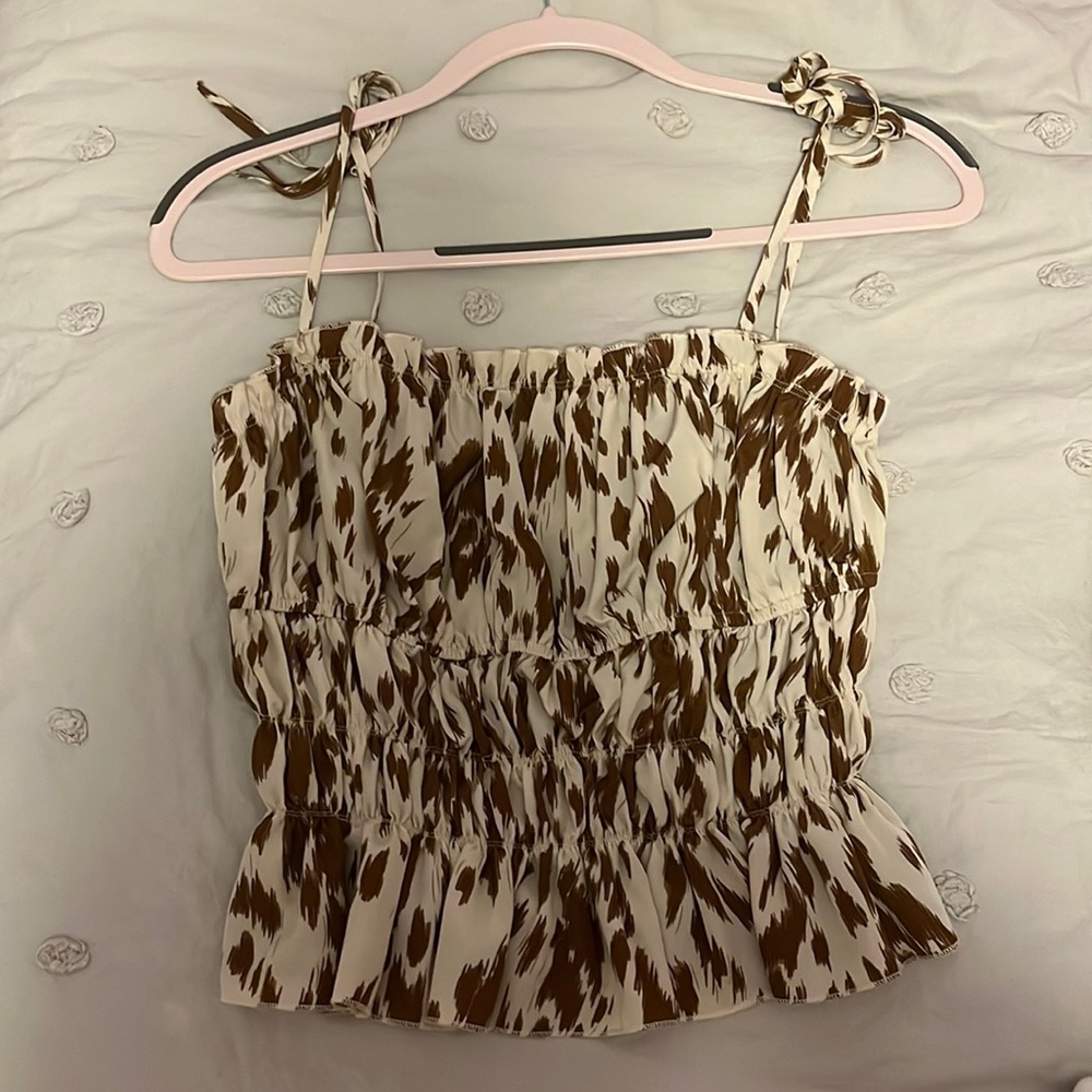 Printed tie shoulder tank top